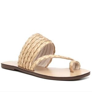 Chinese Laundry Rayva Tan/Cream Beige Straw Woven Rattan Sandals Size 10